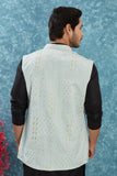 Indian Traditional Men's Jacquard Open Waistcoat Weddings & Festive Occasions Nehru Jacket