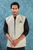 Indian Traditional Men's Jacquard Open Waistcoat Weddings & Festive Occasions Nehru Jacket