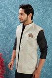 Indian Traditional Men's Jacquard Open Waistcoat Weddings & Festive Occasions Nehru Jacket