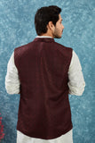 Indian Traditional Men's Jacquard Open Waistcoat Weddings & Festive Occasions Nehru Jacket