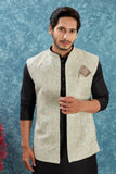 Indian Traditional Men's Jacquard Open Waistcoat Weddings & Festive Occasions Nehru Jacket