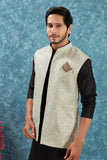 Indian Traditional Men's Jacquard Open Waistcoat Weddings & Festive Occasions Nehru Jacket