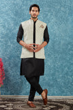 Indian Traditional Men's Jacquard Open Waistcoat Weddings & Festive Occasions Nehru Jacket