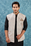 Indian Traditional Men's Jacquard Open Waistcoat Weddings & Festive Occasions Nehru Jacket