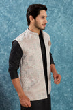 Indian Traditional Men's Jacquard Open Waistcoat Weddings & Festive Occasions Nehru Jacket