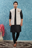 Indian Traditional Men's Jacquard Open Waistcoat Weddings & Festive Occasions Nehru Jacket
