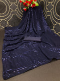 Midnight Noir Blue Sequin Georgette Saree For Women
