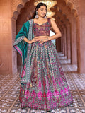 Teal & Magenta Heritage Print Lehenga Set