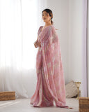 Onion Pink Sequin Saree Elegant Georgette Saree with Mirror Shine for Festive & Party Wear