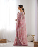 Onion Pink Sequin Saree Elegant Georgette Saree with Mirror Shine for Festive & Party Wear