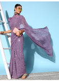 Purple Sequin Georgette Saree with Geometric Diamond Embroidery