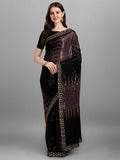 Black & Wine Pyramid Sequin Designer Georgette Saree