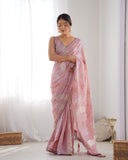 Onion Pink Sequin Saree Elegant Georgette Saree with Mirror Shine for Festive & Party Wear