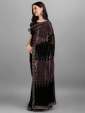 Black & Wine Pyramid Sequin Designer Georgette Saree
