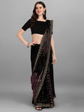 Black & Wine Pyramid Sequin Designer Georgette Saree