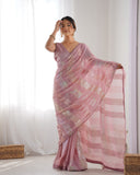 Onion Pink Sequin Saree Elegant Georgette Saree with Mirror Shine for Festive & Party Wear