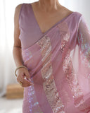 Onion Pink Sequin Saree Elegant Georgette Saree with Mirror Shine for Festive & Party Wear