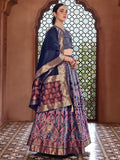 Royal Blue and Silver Brocade Lehenga with Designer Blouse & Navy Dupatta