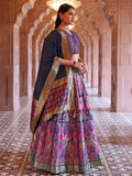 Elegant Pink Brocade Lehenga with Designer Blouse & Navy Dupatta