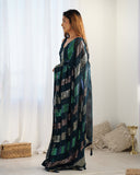 Petrol Blue Sequin Saree Geometric Striped Georgette Saree for Festive & Party Wear