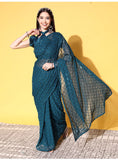 Teal Blue Sequin Georgette Saree with Geometric Diamond Embroidery