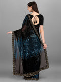 Black & Teal Blue Pyramid Sequin Designer Georgette Saree