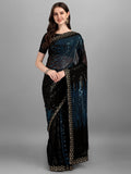 Black & Teal Blue Pyramid Sequin Designer Georgette Saree