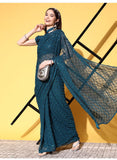 Teal Blue Sequin Georgette Saree with Geometric Diamond Embroidery