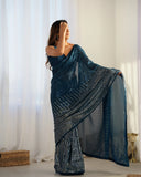 Petrol Blue Sequin Saree – Elegant Partywear Saree with Shimmer Finish