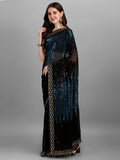 Black & Teal Blue Pyramid Sequin Designer Georgette Saree
