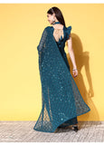 Teal Blue Sequin Georgette Saree with Geometric Diamond Embroidery