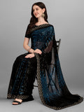 Black & Teal Blue Pyramid Sequin Designer Georgette Saree