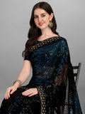 Black & Teal Blue Pyramid Sequin Designer Georgette Saree