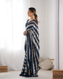 Petrol Blue Sequin Striped Saree Glamorous Georgette Saree for Evening Wear