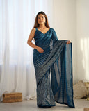 Petrol Blue Sequin Saree β Elegant Partywear Saree with Shimmer Finish