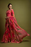 Pink Floral Georgette Saree with Golden Embroidered Border