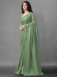 Midnight Noir Pista Green Sequin Georgette Saree For Women