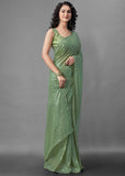 Midnight Noir Pista Green Sequin Georgette Saree For Women