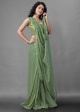Midnight Noir Pista Green Sequin Georgette Saree For Women