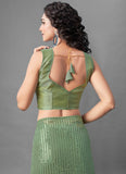 Midnight Noir Pista Green Sequin Georgette Saree For Women