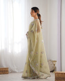 Elegant Pista Green Organza Saree with Embroidered Floral Border