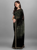 Black & Green Pyramid Sequin Designer Georgette Saree