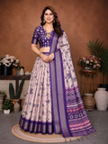 Purple Banarasi Silk Half Saree Lehenga Choli, South Indian Langa Voni Set