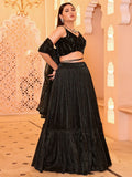 Eira Black Sequin Embellished Lehenga Set with Spaghetti Blouse and Dupatta
