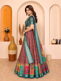 Purple Teal Silk Blend Half Saree Lehenga Choli, South Indian Langa Voni Set