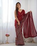 Radiant Red Sequin Saree – Glamorous Festive & Partywear Saree