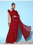 Maroon Sequin Georgette Saree with Geometric Diamond Embroidery
