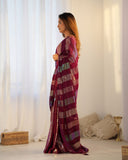 Maroon Sequin Saree Striped Georgette Saree with Holographic Shine for Wedding & Party Wear