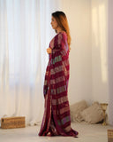 Maroon Sequin Saree Striped Georgette Saree with Holographic Shine for Wedding & Party Wear