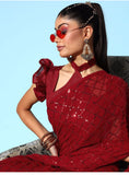 Maroon Sequin Georgette Saree with Geometric Diamond Embroidery